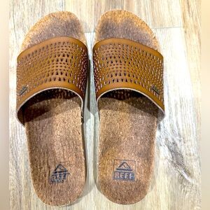 Reef Tan Leather Slide Sandals